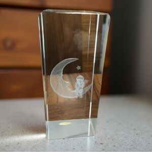 Crystal Angel on the Moon and Star Figurine Cube New